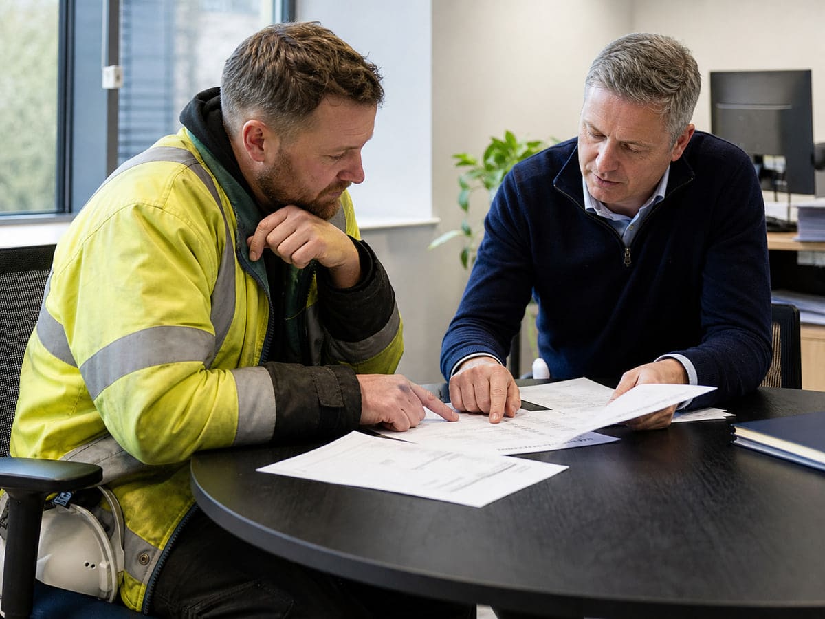 A builder going through his CIS statements with an accountant