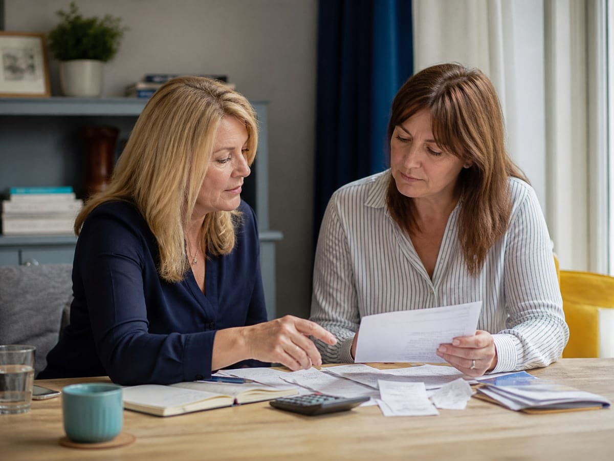 A self-employed client going through their tax return with an accountant